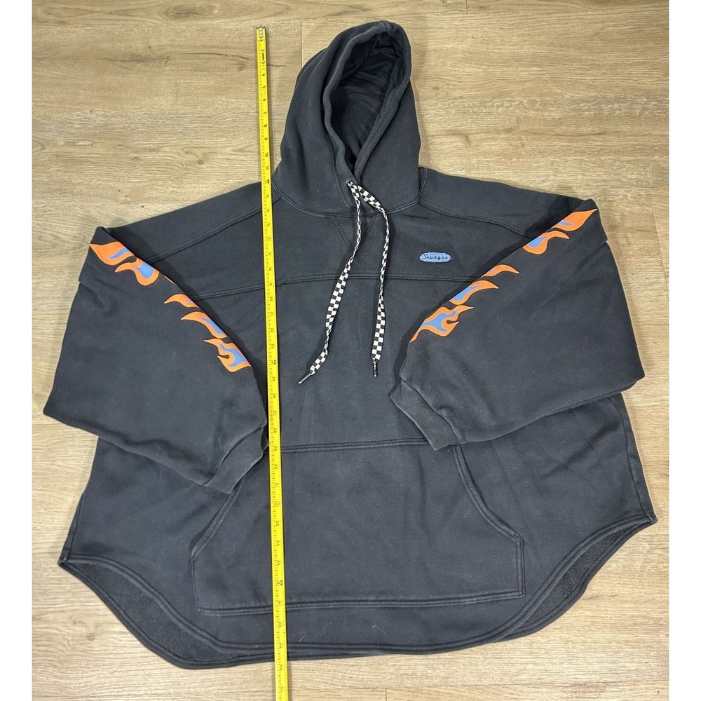 Savage X Fenty Essentials Oversized Black Orange Blue Flame Sleeve Hoodie XL